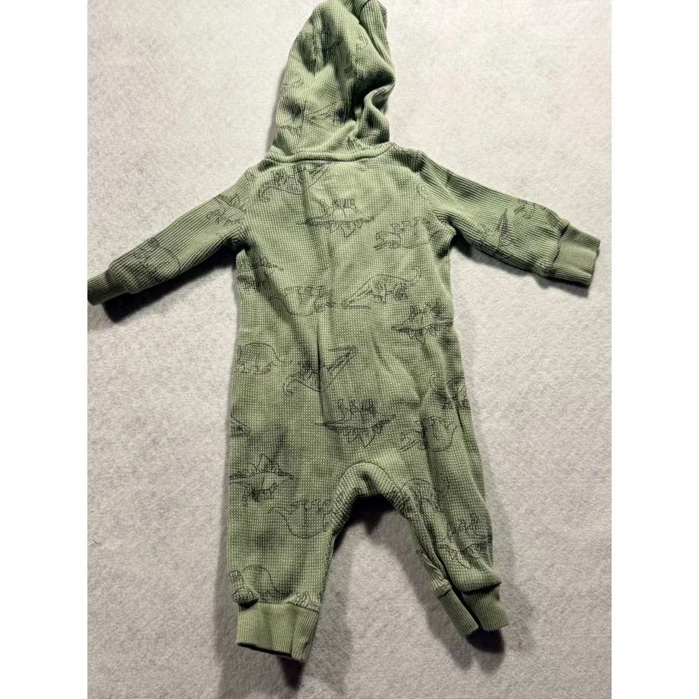 Carters Baby Boys Green Waffle Knit Dinosaur Hooded Jumpsuit Romper 3M - Picture 2 of 4